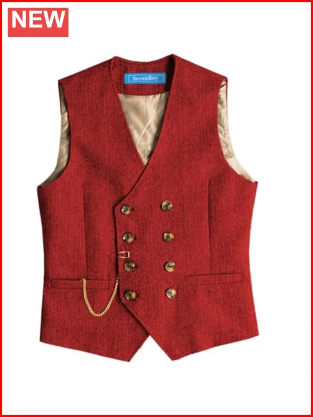 Men's Wool Blend Herringbone Suit Vest Regular Fit Waistcoat